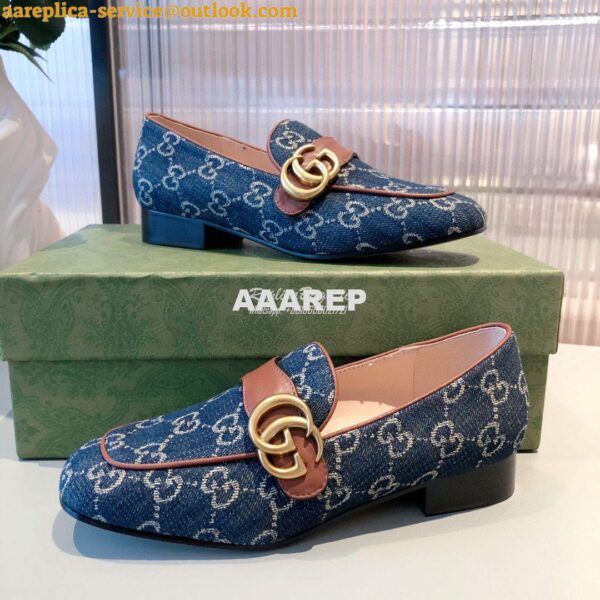 Replica Gucci Leather Loafer With Double G 602496 Blue Denim 7