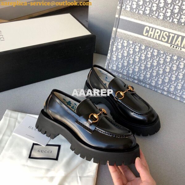 Replica Gucci Leather Lug Sole Horsebit Loafer 577236 Black 8