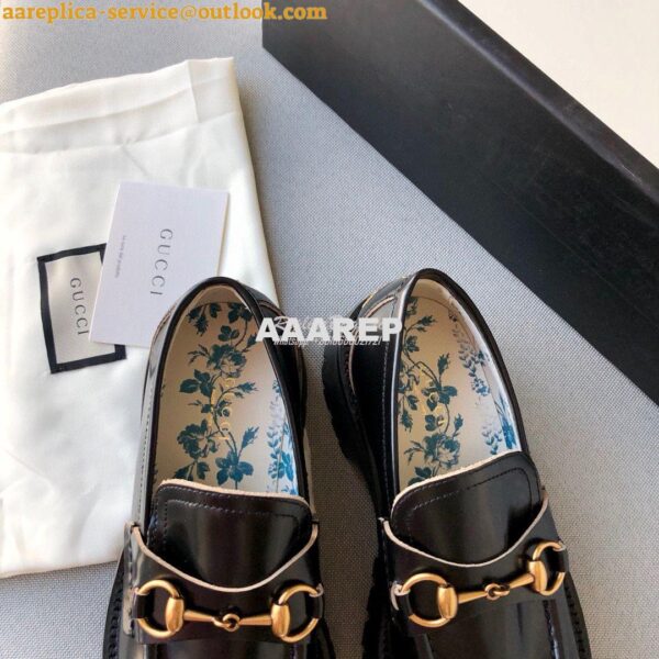 Replica Gucci Leather Lug Sole Horsebit Loafer 577236 Black 10