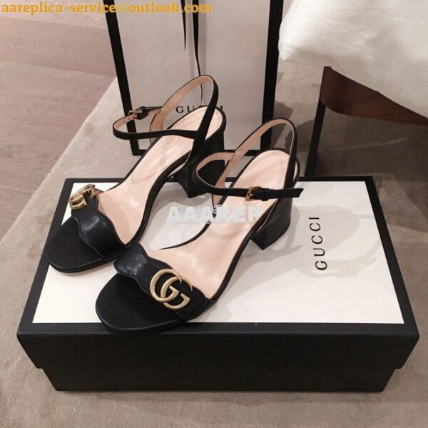 Replica Gucci Leather Mid-Heel Sandal 453379 Black 3