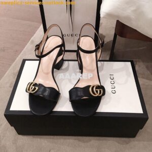 Replica Gucci Leather Mid-Heel Sandal 453379 Black 2