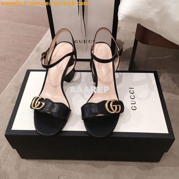 Replica Gucci Leather Mid-Heel Sandal 453379 Black 4