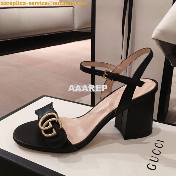 Replica Gucci Leather Mid-Heel Sandal 453379 Black 6