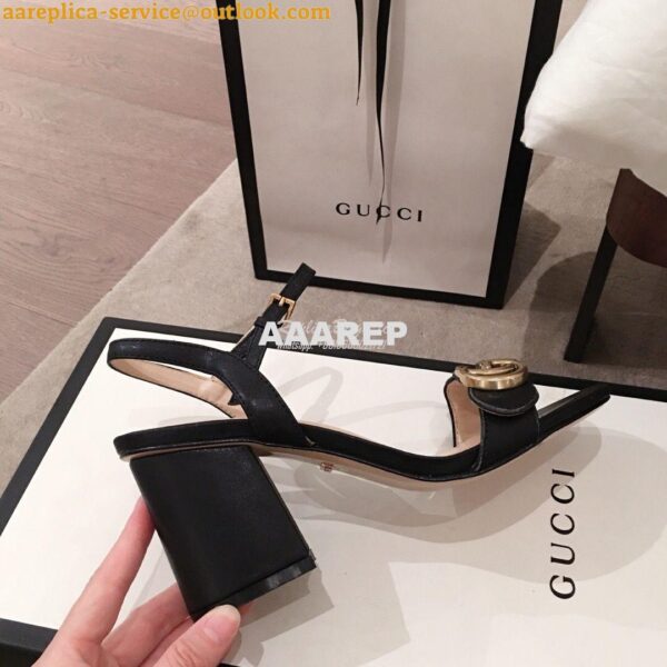 Replica Gucci Leather Mid-Heel Sandal 453379 Black 9