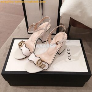 Replica Gucci Leather Mid-Heel Sandal 453379 Black white