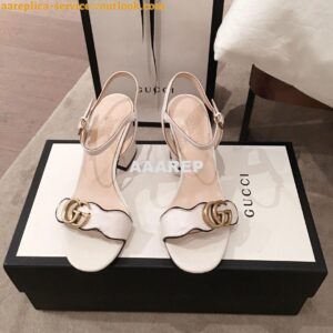 Replica Gucci Leather Mid-Heel Sandal 453379 Black white 2