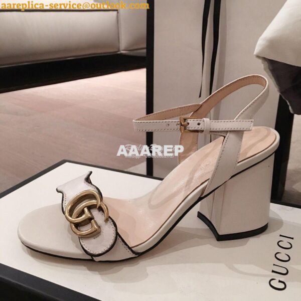 Replica Gucci Leather Mid-Heel Sandal 453379 Black white 6