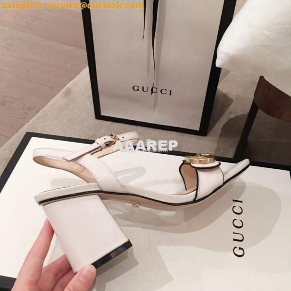 Replica Gucci Leather Mid-Heel Sandal 453379 Black white 7