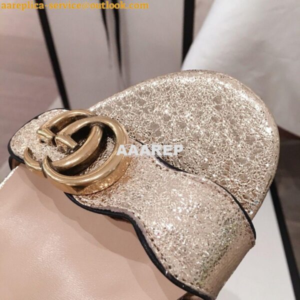 Replica Gucci Leather Mid-Heel Sandal 453379 Metallic Gold 5