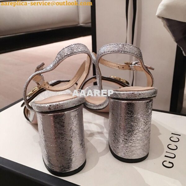 Replica Gucci Leather Mid-Heel Sandal 453379 Metallic Silver 9