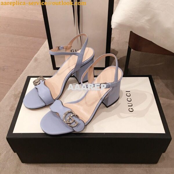 Replica Gucci Leather Mid-Heel Sandal 453379 Pastel Color 4