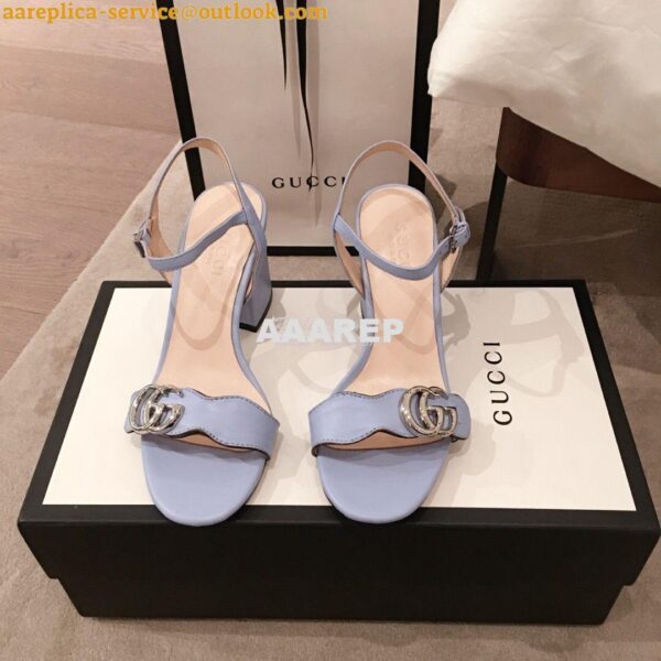 Replica Gucci Leather Mid-Heel Sandal 453379 Pastel Color 5