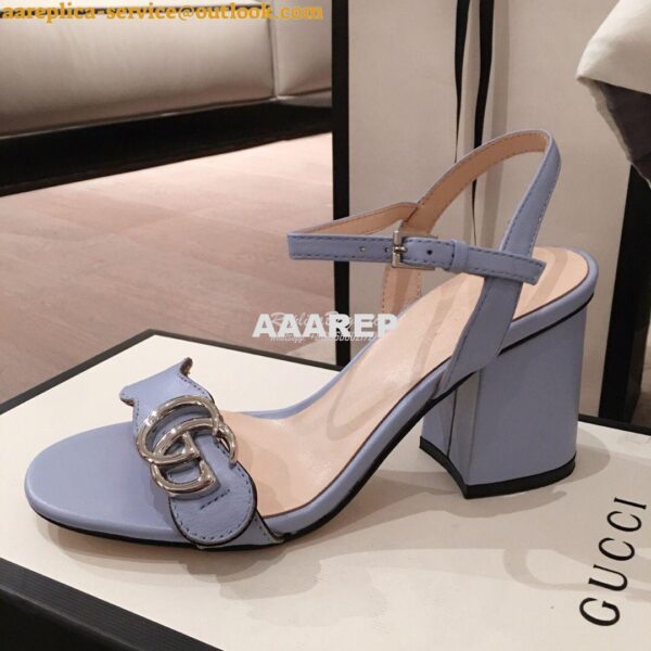 Replica Gucci Leather Mid-Heel Sandal 453379 Pastel Color 8