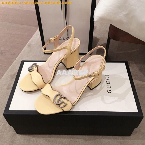 Replica Gucci Leather Mid-Heel Sandal 453379 Pastel Color 9