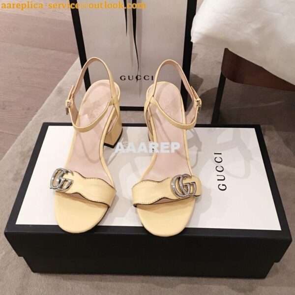 Replica Gucci Leather Mid-Heel Sandal 453379 Pastel Color 10