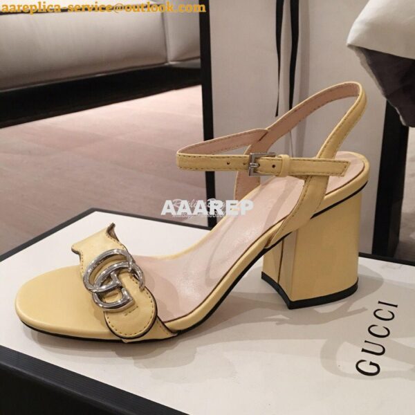 Replica Gucci Leather Mid-Heel Sandal 453379 Pastel Color 12