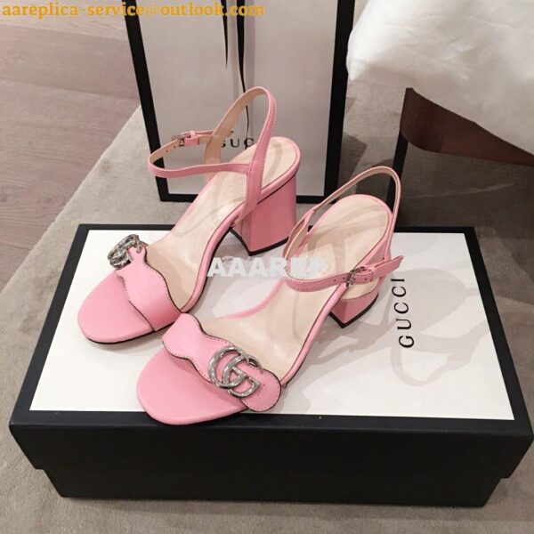 Replica Gucci Leather Mid-Heel Sandal 453379 Pastel Color 14