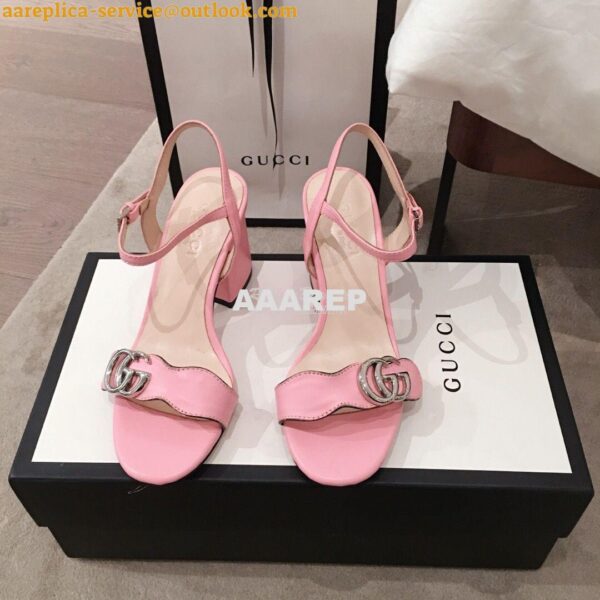 Replica Gucci Leather Mid-Heel Sandal 453379 Pastel Color 15