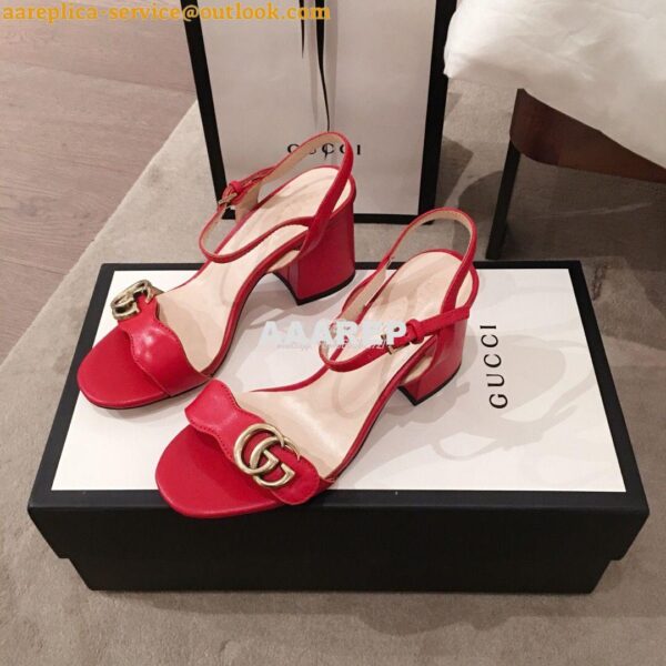 Replica Gucci Leather Mid-Heel Sandal 453379 Red 3