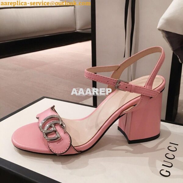 Replica Gucci Leather Mid-Heel Sandal 453379 Pastel Color 18