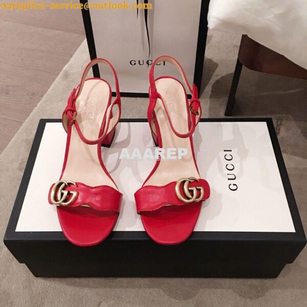 Replica Gucci Leather Mid-Heel Sandal 453379 Red 4