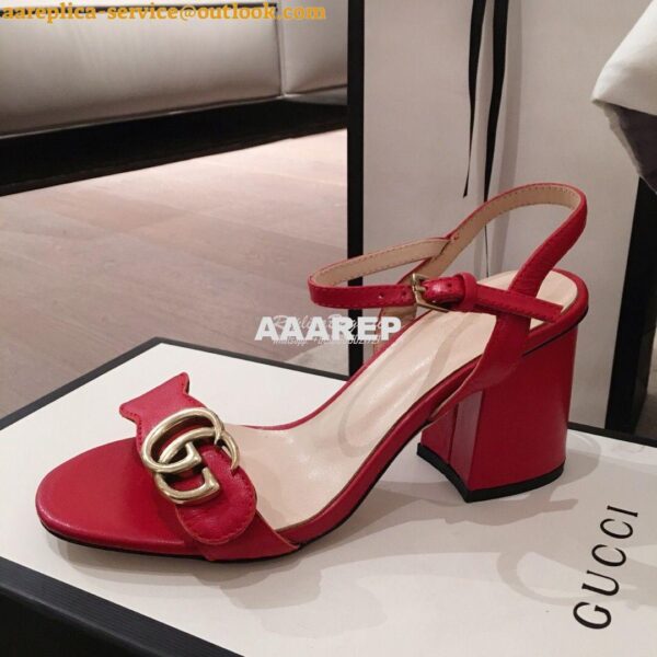 Replica Gucci Leather Mid-Heel Sandal 453379 Red 6