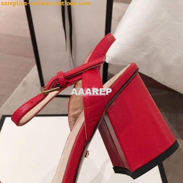 Replica Gucci Leather Mid-Heel Sandal 453379 Red 7