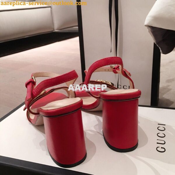 Replica Gucci Leather Mid-Heel Sandal 453379 Red 8