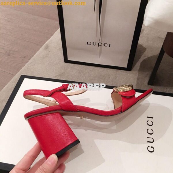 Replica Gucci Leather Mid-Heel Sandal 453379 Red 9