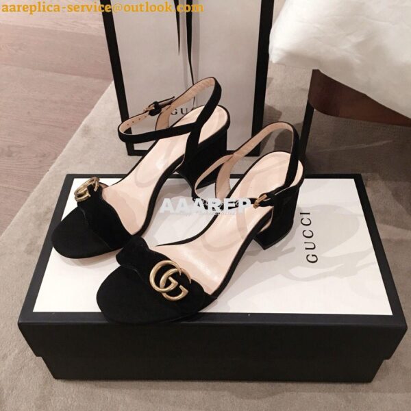 Replica Gucci Leather Mid-Heel Sandal 453379 Suede Black 3