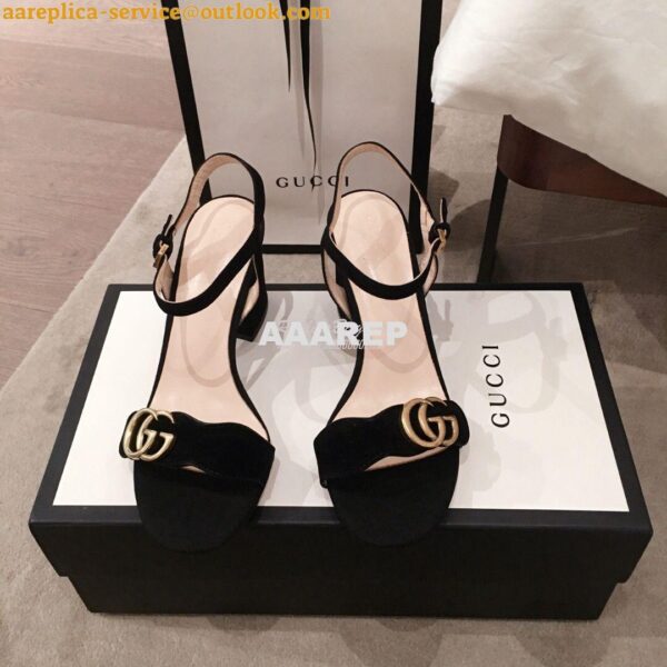 Replica Gucci Leather Mid-Heel Sandal 453379 Suede Black 4