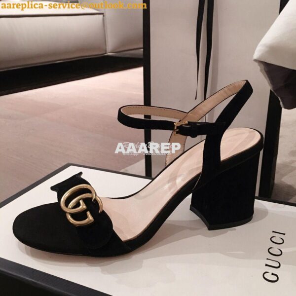 Replica Gucci Leather Mid-Heel Sandal 453379 Suede Black 5