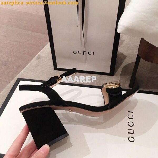 Replica Gucci Leather Mid-Heel Sandal 453379 Suede Black 8