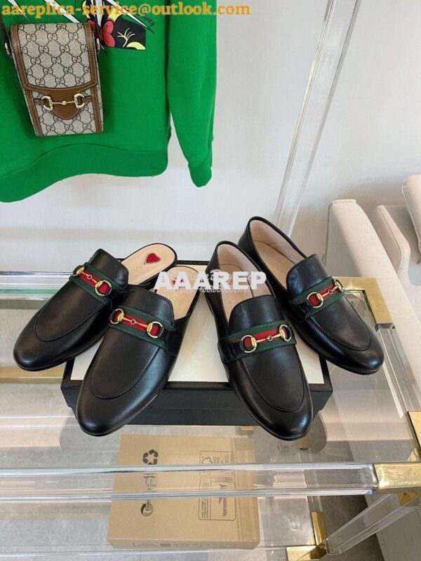 Replica Gucci Loafer Leather with Web 631619 Black 3