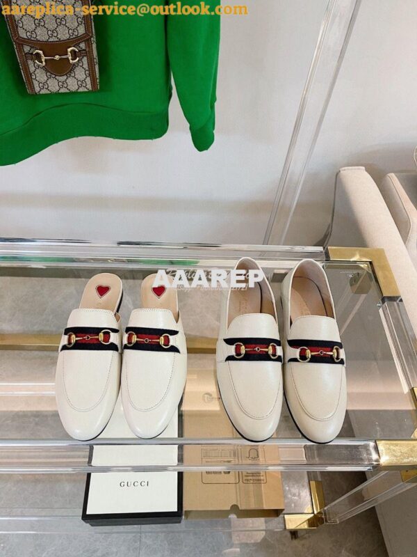 Replica Gucci Loafer Leather with Web 631619 White 4