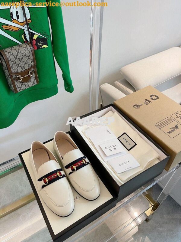 Replica Gucci Loafer Leather with Web 631619 White 5