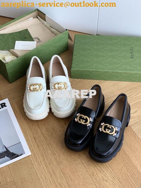 Replica Gucci lug sole Interlocking G with crystals Loafer 700271 3