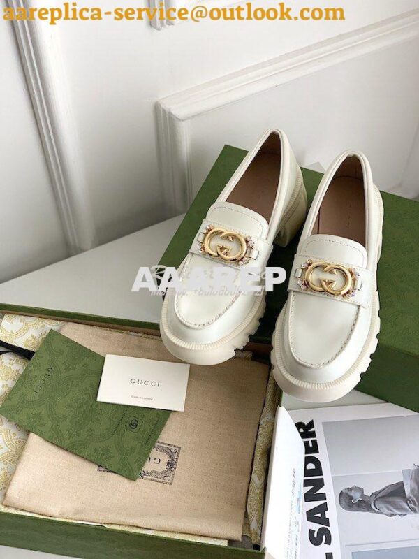 Replica Gucci lug sole Interlocking G with crystals Loafer 700271 4