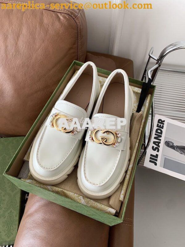 Replica Gucci lug sole Interlocking G with crystals Loafer 700271 5