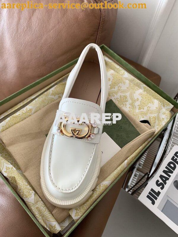 Replica Gucci lug sole Interlocking G with crystals Loafer 700271 10