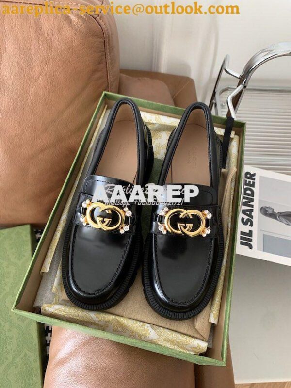 Replica Gucci lug sole Interlocking G with crystals Loafer 700271 12