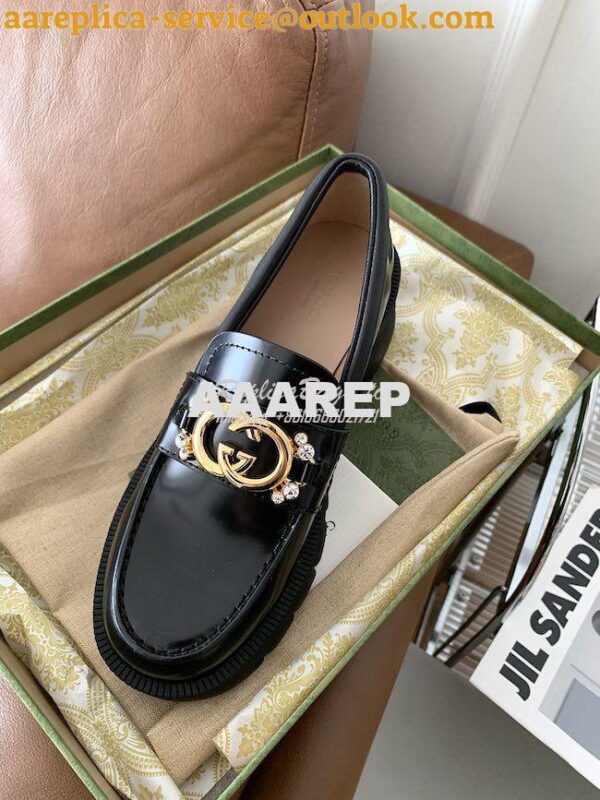 Replica Gucci lug sole Interlocking G with crystals Loafer 700271 14