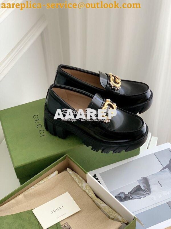 Replica Gucci lug sole Interlocking G with crystals Loafer 700271 15