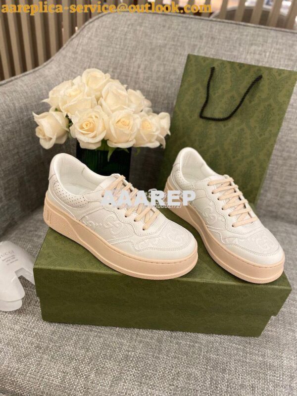 Replica Gucci Men Female GG Embossed Sneaker 670408 White Beige 5