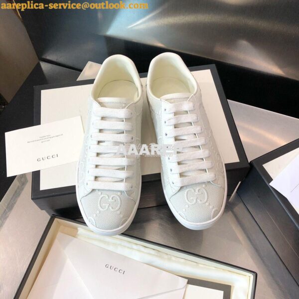 Replica Gucci Men Women's Ace GG Embossed Sneaker 625787 White 4