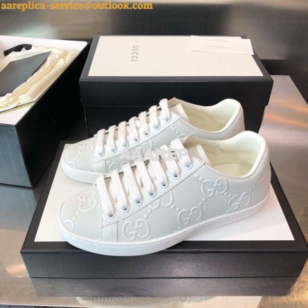 Replica Gucci Men Women's Ace GG Embossed Sneaker 625787 White 6