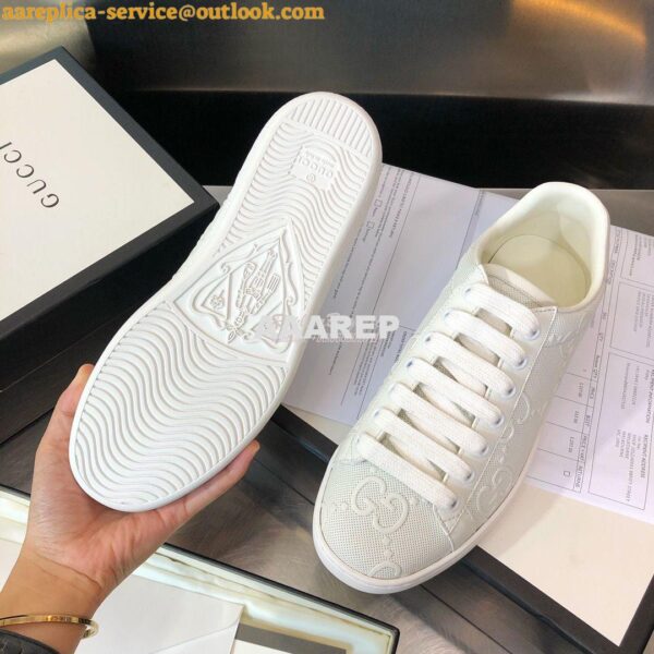 Replica Gucci Men Women's Ace GG Embossed Sneaker 625787 White 10