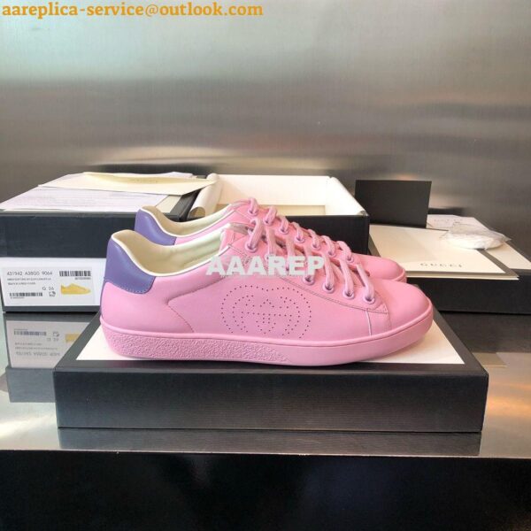 Replica Gucci Men Women's Ace Sneaker with Interlocking G 598527 Pink 4