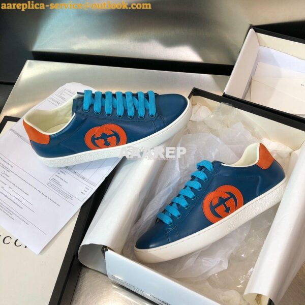 Replica Gucci Men Women's Ace Sneaker with Interlocking G 625783 Blue 7