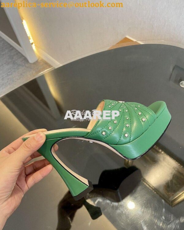 Replica Gucci Platform Slide Leather Sandal with Studs 740425 Green 6